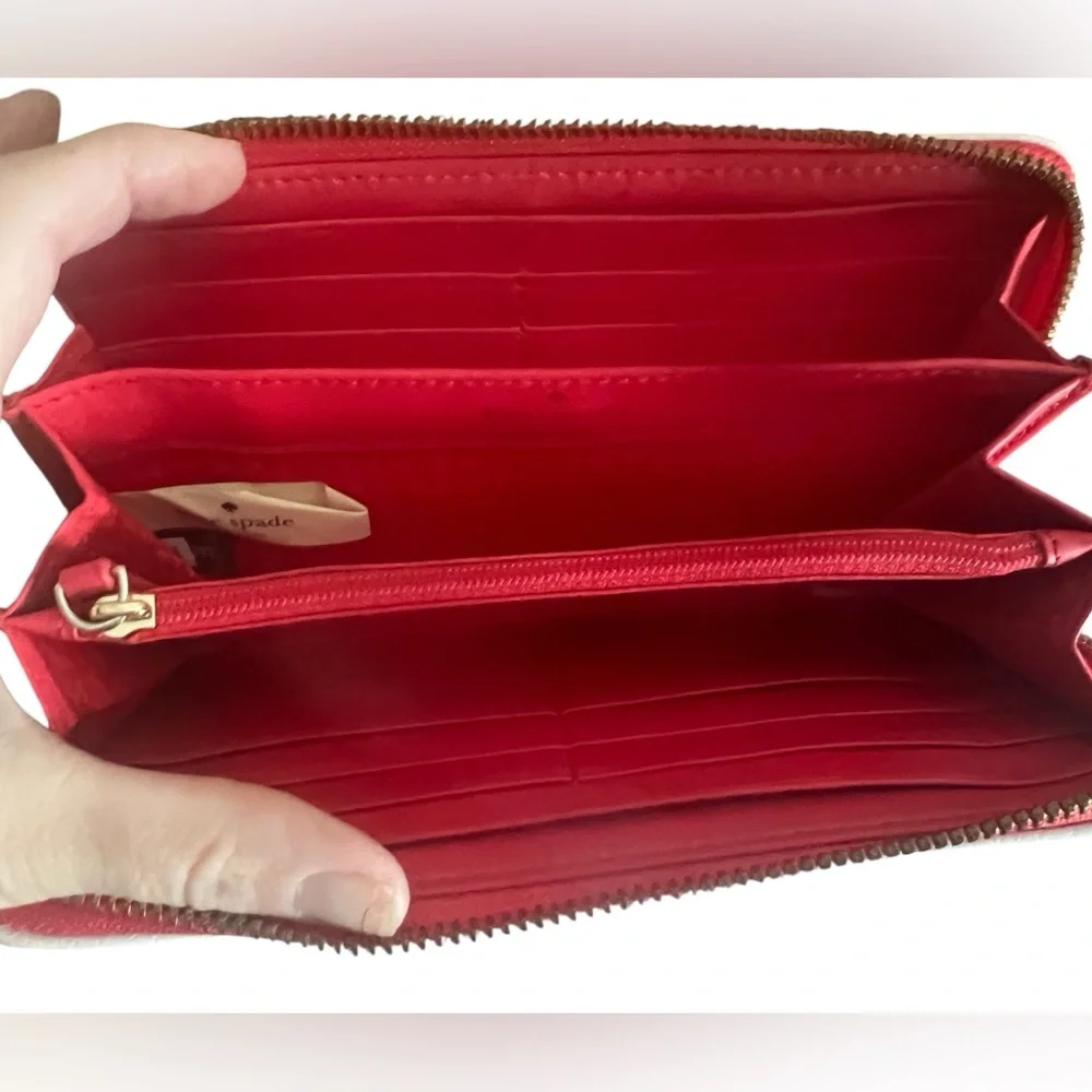 kate spade Red and White Zip-Around Tassel Wallet - Picture 3 of 10